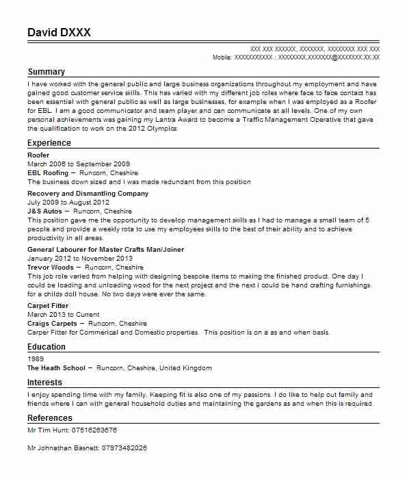 Roofer And General Builder CV Example Self Employed