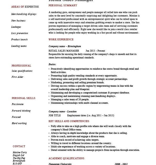 Sales Manager Job Description For Resume