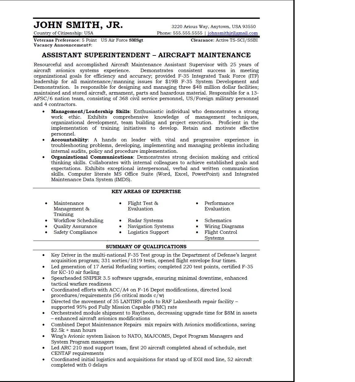 Sample Federal Resume Page 1