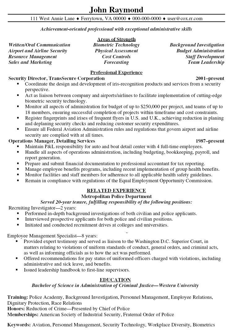 Sample resume with security clearance