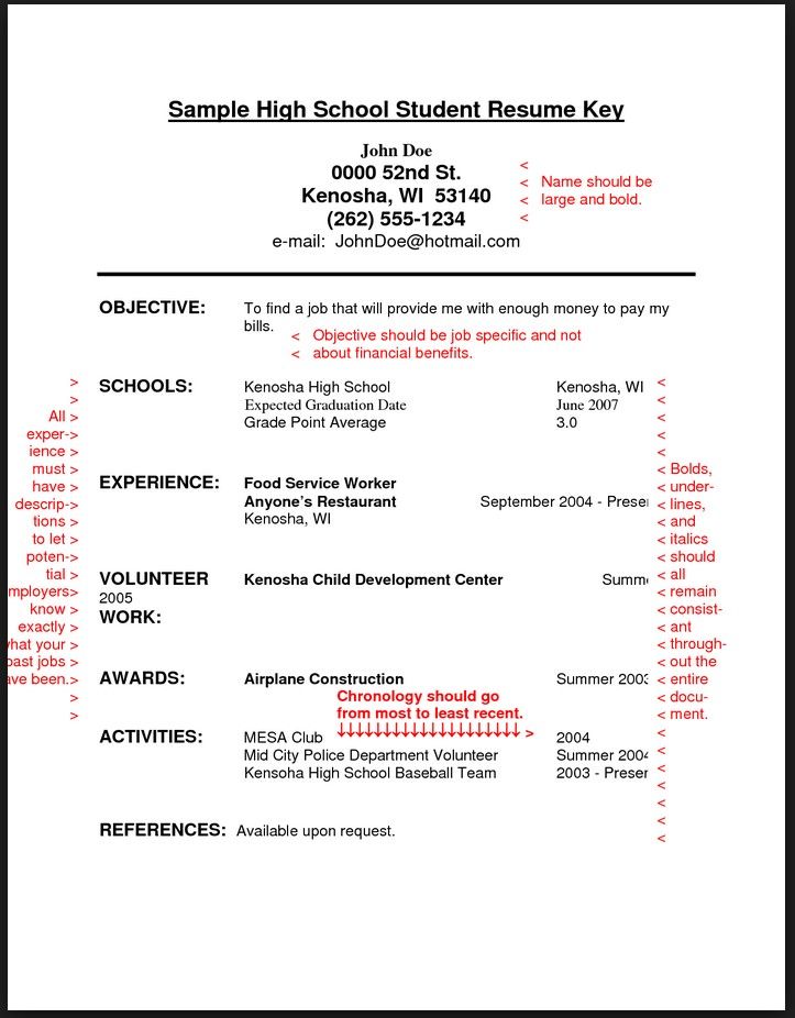 Sample Resumes For High School Students With No Experience