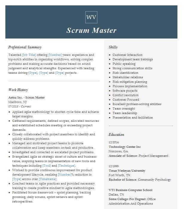 Scrum Master Resume Example Samsung Electronics America