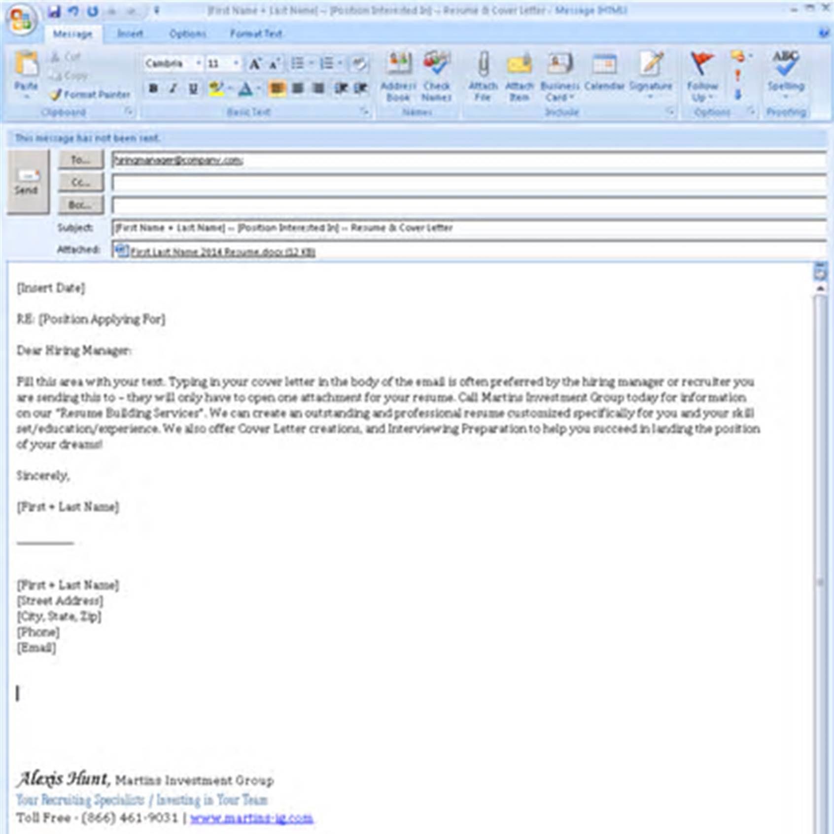 Sending A Cover Letter Via Email Examples