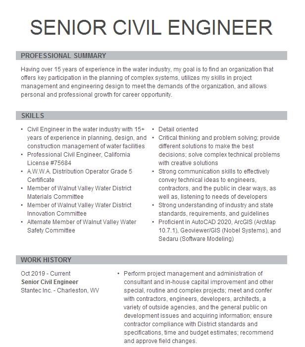 Senior Civil Engineer Resume Example Stantec Inc.