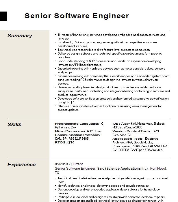 Senior Software Engineer Resume Example Company Name