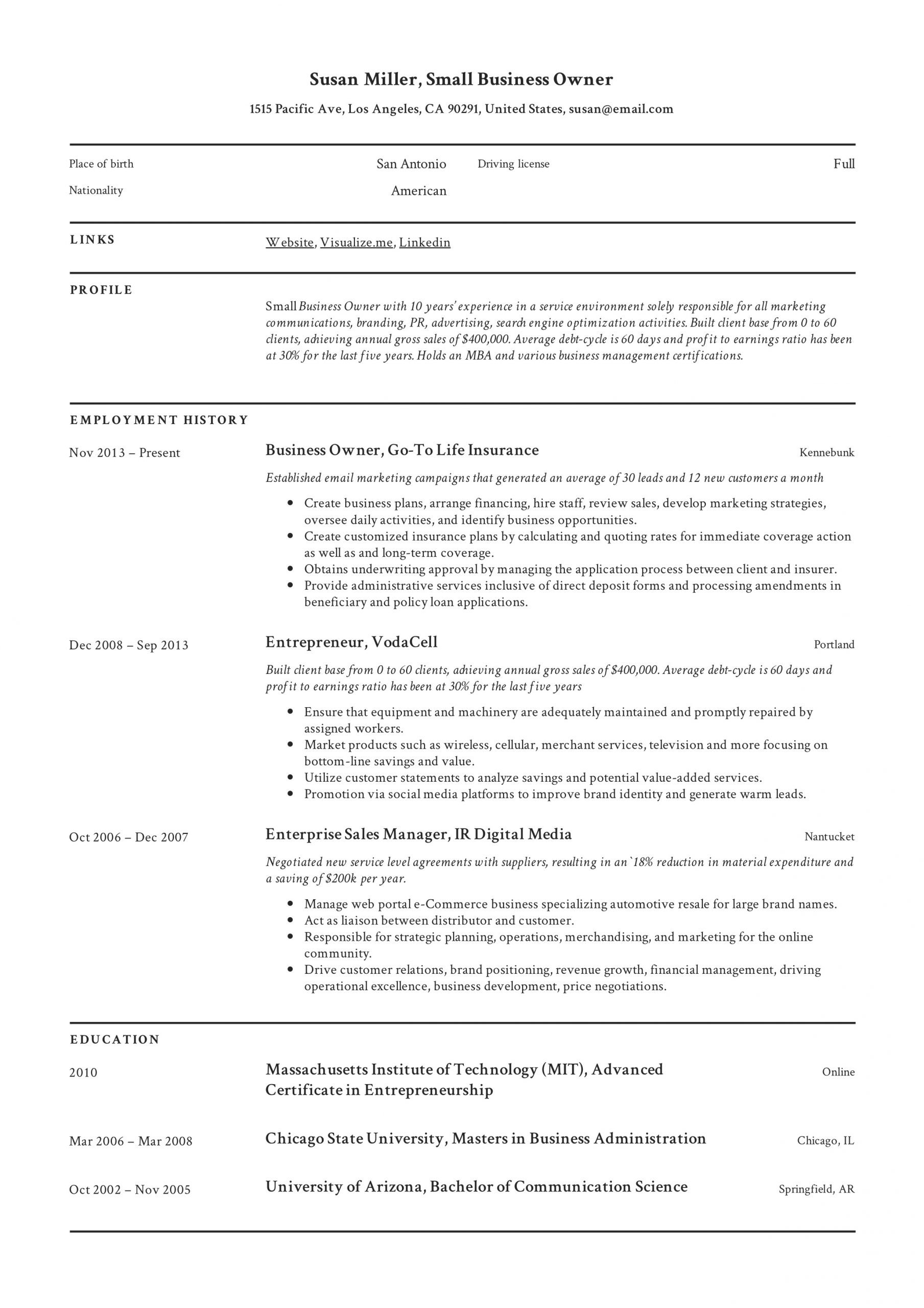 Small Business Owner Resume Guide