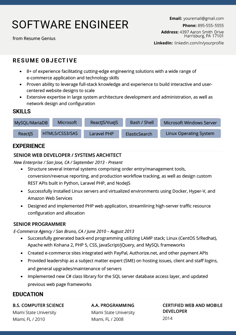 Software Engineer Resume Example &  Writing Tips