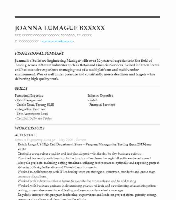 Software Engineering Manager Resume Example Imagine Communications ...