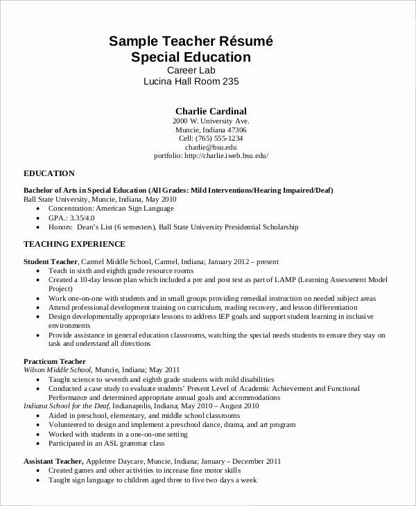 Special Education Teacher Resume Examples Lovely 10 Education Resume ...