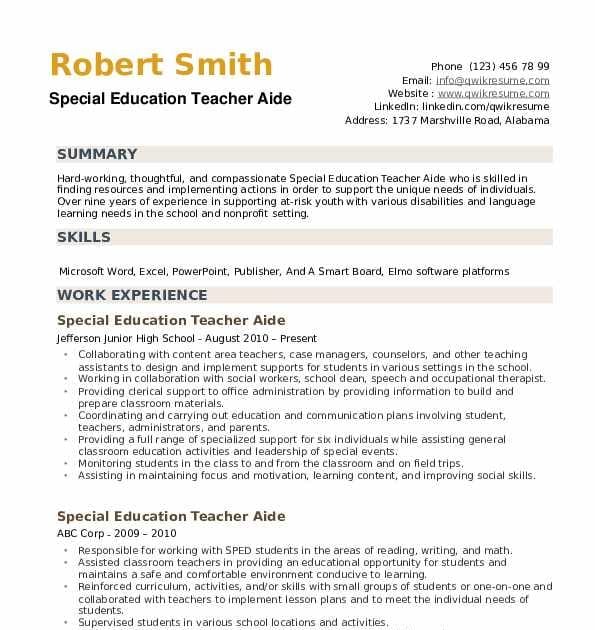 Special Education Teacher Resume Template Free / Resume Sample Special ...