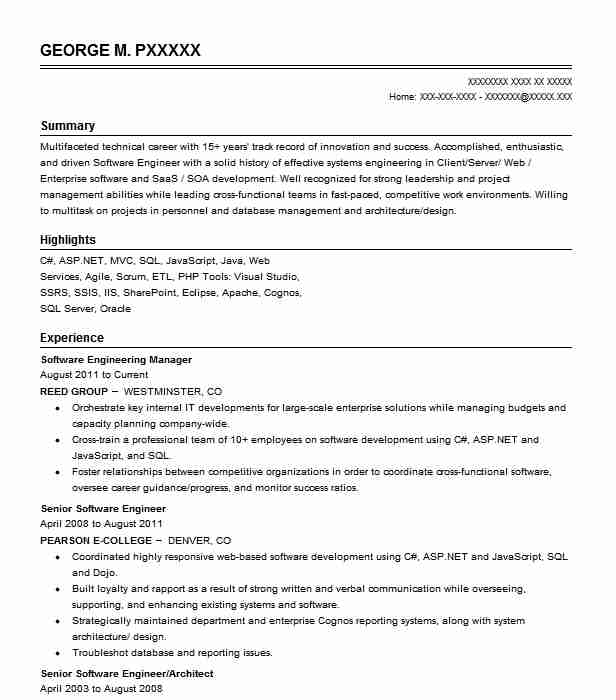 Sr. Software Engineering Manager Resume Example Synchronoss ...