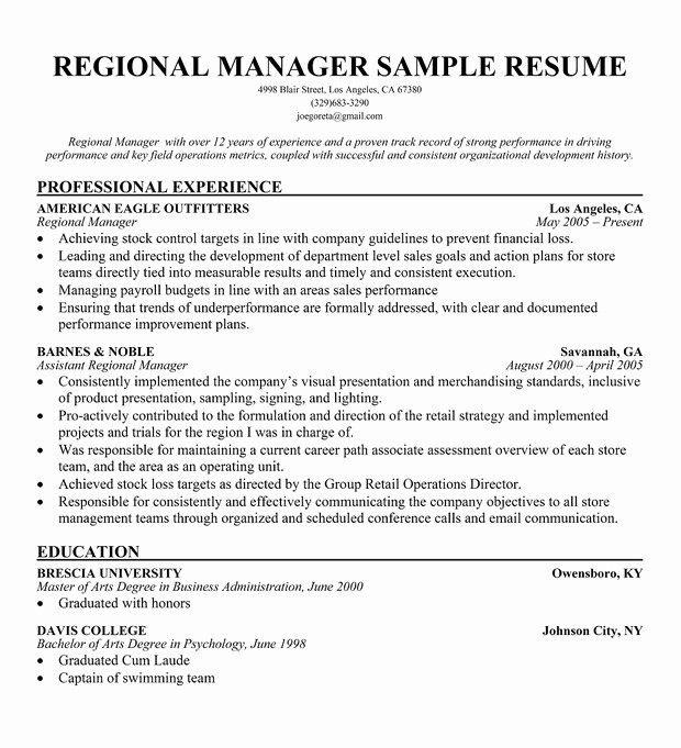 Store Manager Job Description Resume Lovely Regional Manager Roles ...