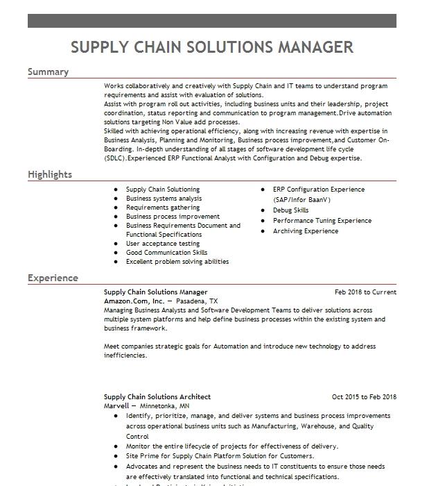 Supply Chain Manager Resume Example Company Name