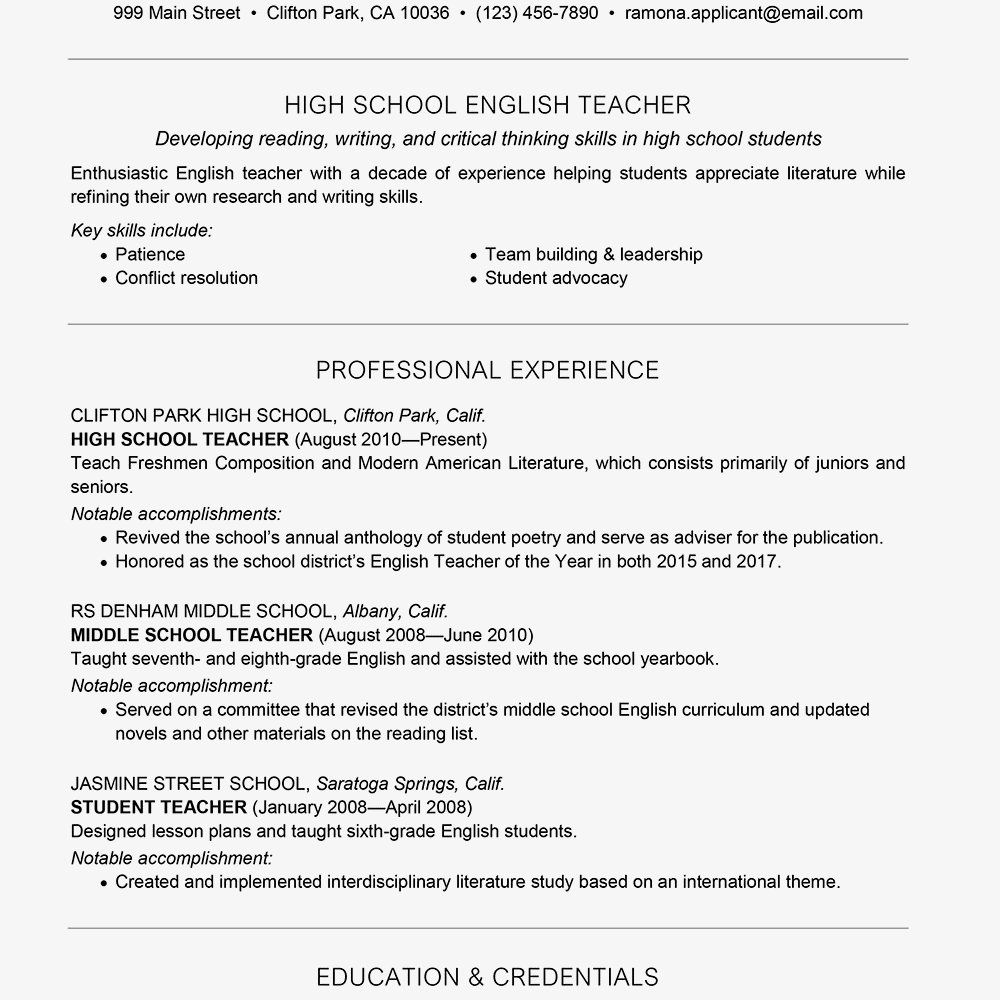 Teacher Resume Examples and Writing Tips