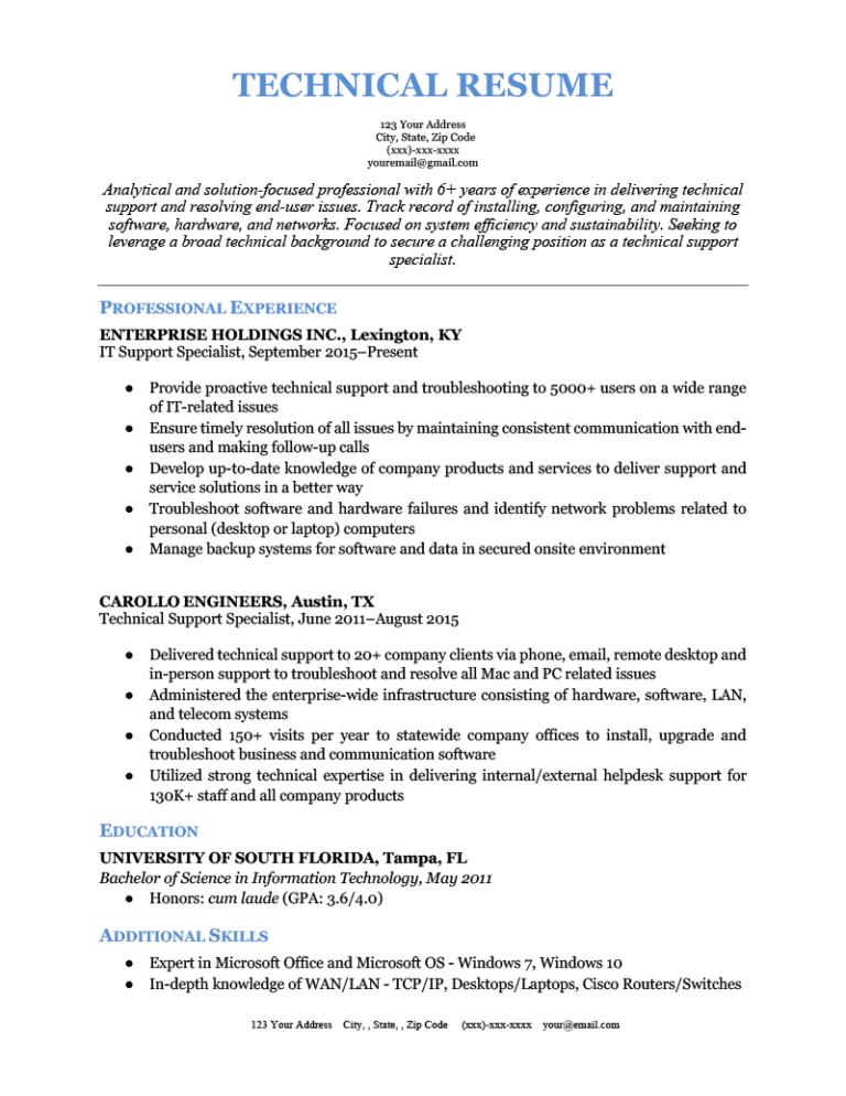 Technical Resume: 15+ Examples, Template, &  Writing Tips