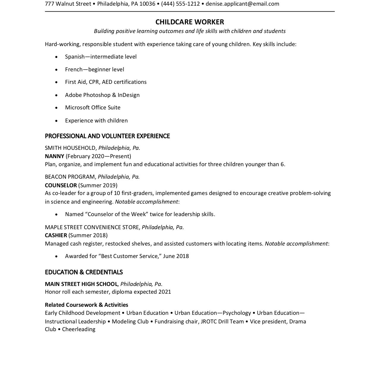 Teen Resume Examples With Writing Tips