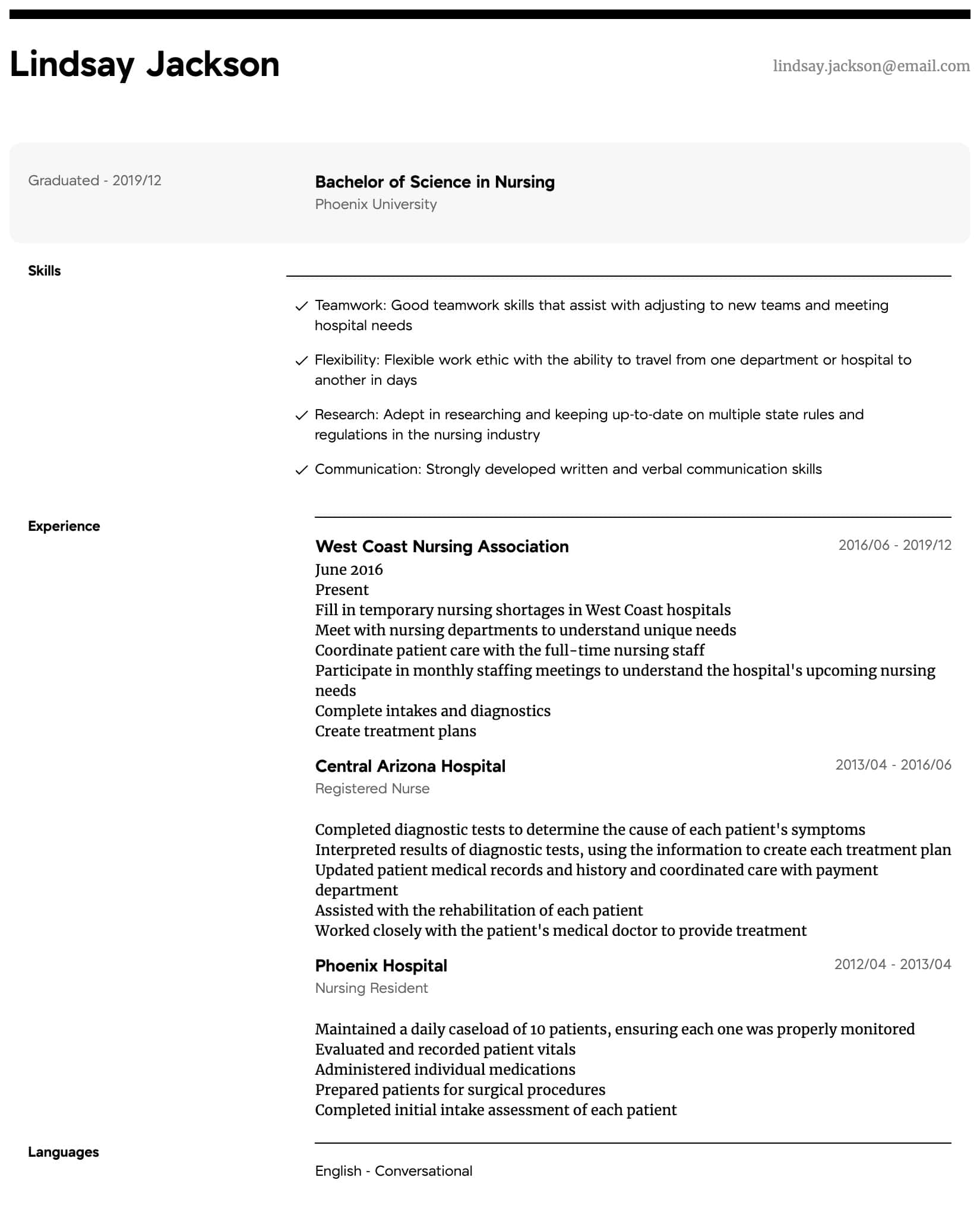 thumbnail image of Travel Nursing resume from Resume.com