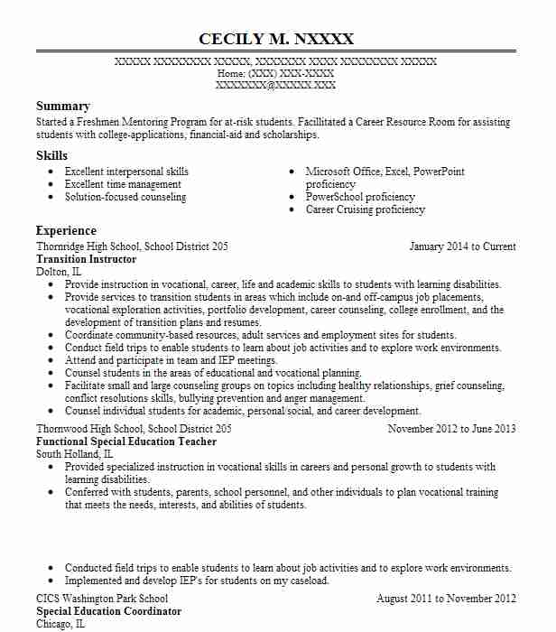 Transition Teacher Resume Example Company Name