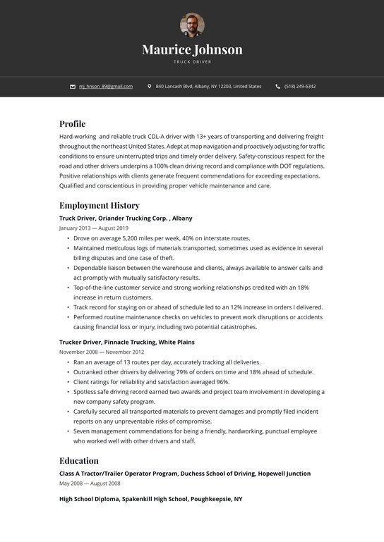Truck Driver Resume Examples &  Writing tips 2021 (Free Guide)