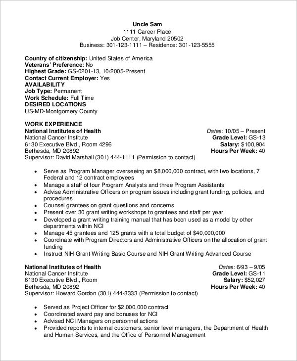 Usajobs Federal Resume Example