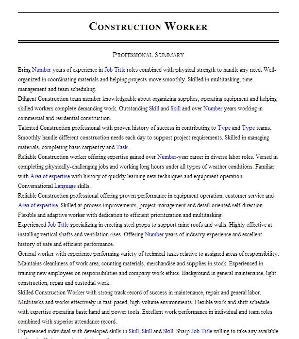Warehouse Associate/Construction Worker Resume Example Northwestern ...