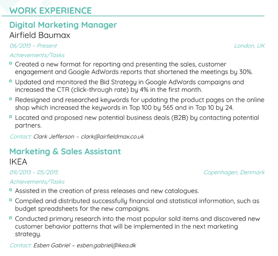 Work Experience on a Resume